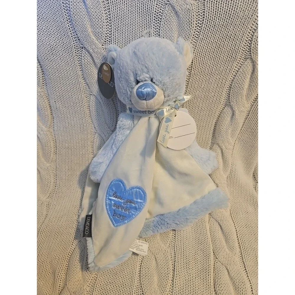 DEMDAKO Sweet Boy‎ Blue Bear Security Blanket Lovey Rattle Plush Baby NEW